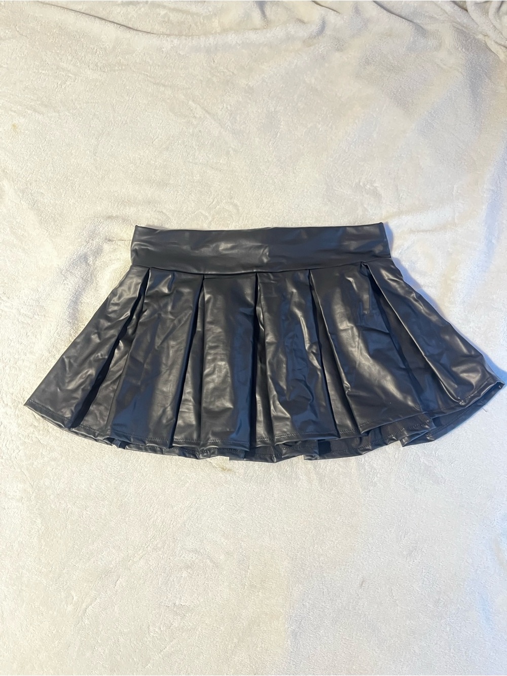 Pleated Faux Leather Mini Skirt in Black